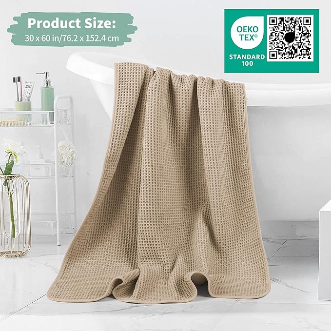 MICROFI New Microfiber Waffle Bath Towels, 2 Pieces, Oversized, Soft, Absorbent, Fast Drying, Lint Free 430 GSM (30''x60''/76cm x 152cm)