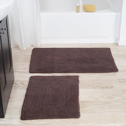 Bathroom Rugs - 2-Piece Cotton Bathroom Mat Set - Machine Washable Bath Mats for Washroom, Kitchen, or Laundry Room by Lavish Home (Chocolate)