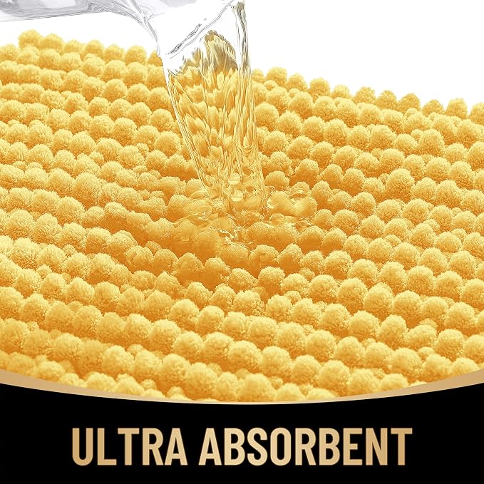 OLANLY Thick Chenille Small Bathroom Rugs 24x16, Absorbent Bath Mat, Yellow | Soft Bath Rugs, Rubber Backing, Machine Wash Dry, Bath Mats for Bathroom, Tub and Shower, Home Decor Accessories