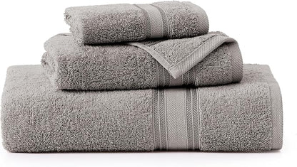 LANE LINEN Bath Towel Set 100% Cotton 3 Piece Soft Absorbent - Grey | Shower Towels - Generously Sized, Oversized & Roomy, Lightweight & Breathable, Fade-Resistant Color, Classic Terry Weave