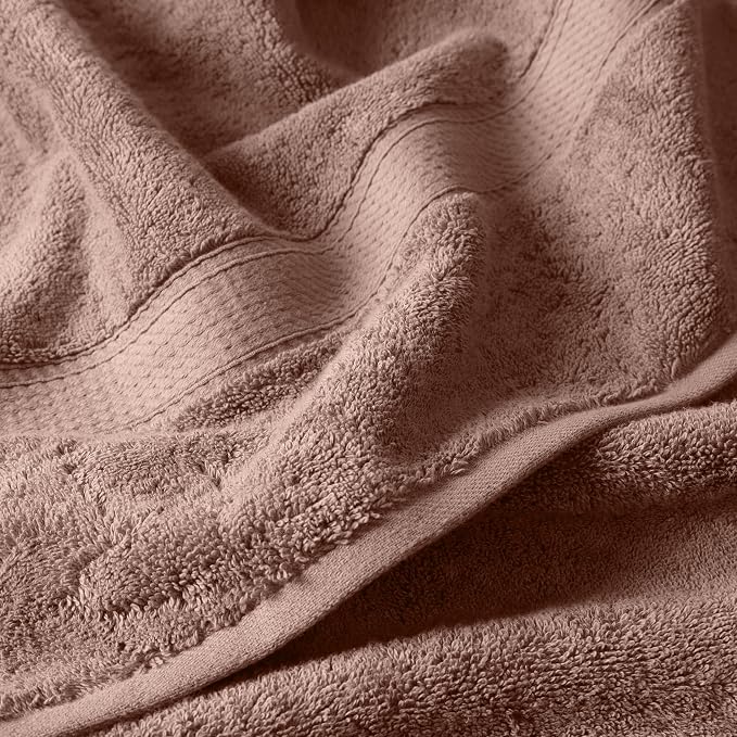 SUPERIOR Egyptian Cotton Ultra Plush & Absorbent, 12 Piece Set, Muted Mauve | Heavyweight 12 Pc Egyptian Cotton Towel Set Includes 4 Bath Towels 4 Hand Towels 4 Washcloths Decorative Rope Border