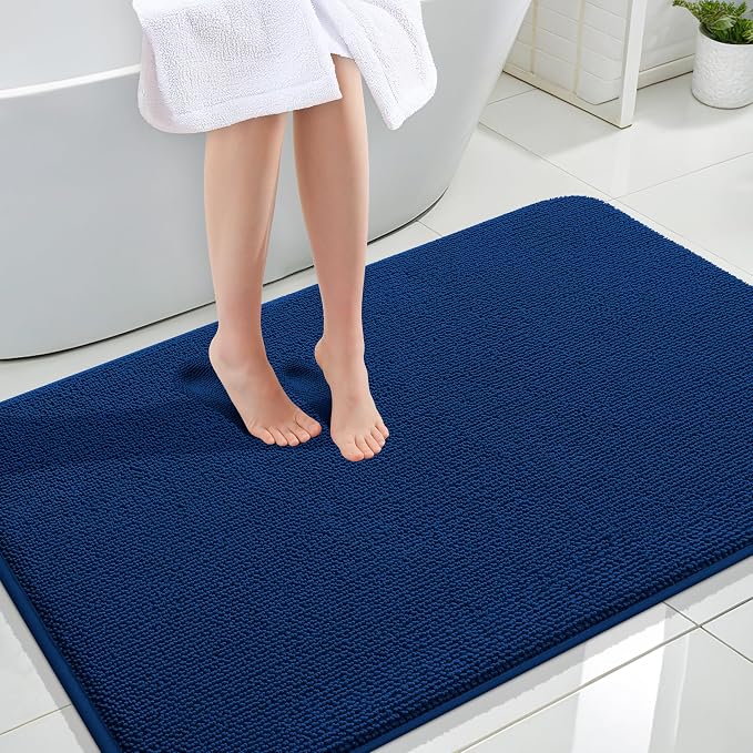 OLANLY Thick Memory Foam Large Bathroom Rug 47x32, Absorbent Bath Mat, Navy | Soft Quick Dry Bath Rugs, Non-Slip Carpet, Machine Washable Mat for Bathroom Floor, Tub and Shower, Home Decor Accessories