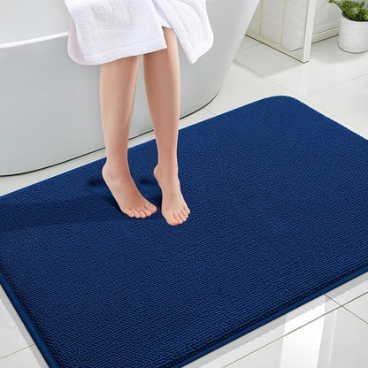 OLANLY Thick Memory Foam Large Bathroom Rug 47x32, Absorbent Bath Mat, Navy | Soft Quick Dry Bath Rugs, Non-Slip Carpet, Machine Washable Mat for Bathroom Floor, Tub and Shower, Home Decor Accessories