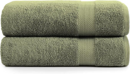 LANE LINEN Bath Sheet Set Soft Absorbent Quick Dry 100% Cotton - Oil Green | Towels Oversized Extra Large Bath - Fade-Resistant Color, Classic Terry Weave, Densely Woven, Coordinated Colors