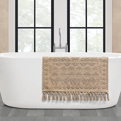 French Connection Nellore Bathroom Rugs, Woven and Beaded Bathroom Mats, Durable Bath Rugs, Thick Bath Mats for Bathroom and Shower Rugs, 26" x 49", Taupe