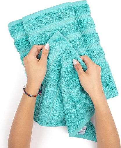American Soft Linen Luxury Hand Towels for Bathroom, 600 GSM Heawy Weight 16x28 Size 100% Cotton Turkish 4 Piece Hand Face Towel Set, Turquoise Blue Hand Towels