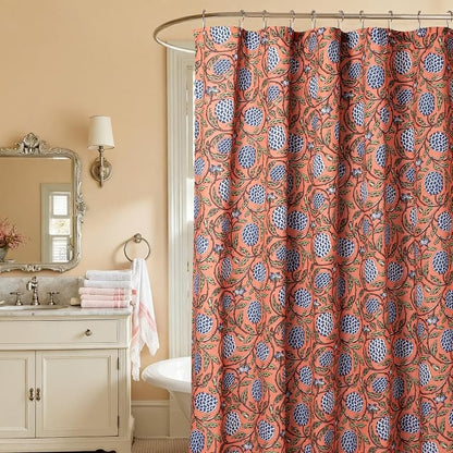 MUGINYU Boho Burnt Orange Floral Shower Curtain - 72x72 Inches,Cotton Blend Cloth Fabric, Botanical Coral Block Print Pattern for Rustic Farmhouse Frenchy Bathroom