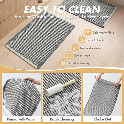 MIULEE Set of 2 Waffle Bathroom Rugs Dark Grey&Cream Bath Mat 18x30 Inch | Non Slip, Super Absorbent, Washable, Ultra Soft, Rubber Backed Bath Rugs for Bathroom Floor Tub Shower, Boho Decor