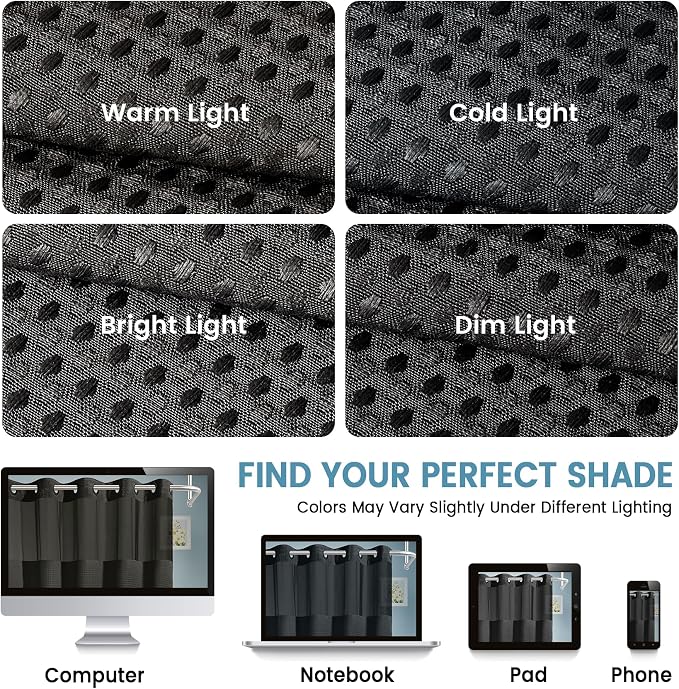 EUTXL Heavyweight No Hook Shower Curtain with Liner, Black, 36x74 | Snap in Liner, Thick Waffle Fabric, Hotel Quality, Corner Magnets, Waterproof & Washable