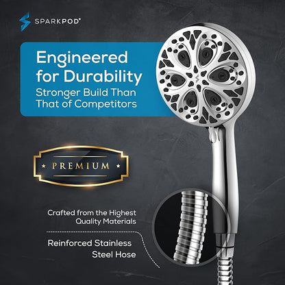 SparkPod 10-Mode Handheld Shower Head, 5 Inch, Polished Chrome Finish | Power Jet Spray, ABS Body Won't Rust, 6 ft. Stainless Hose, Touch-to-Clean Nozzles