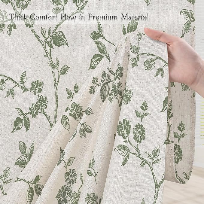 MitoVilla Small Stall Linen Floral Shower Curtain for Bathroom,36 x 72 | Narrow Half BoHo Cottagecore Spring Shower Curtains, Modern Farmhouse Country Plant Leaves Bathroom Décor, 36 x 72