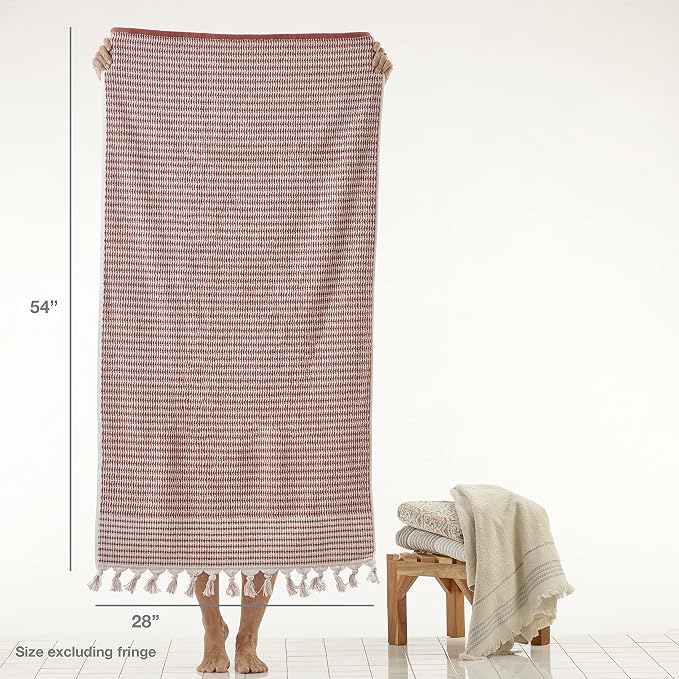 SKL Home Longborough Bath Towel, 100% Turkish Cotton, Spice | 640 GSM weight. Spa-level quality. Soft & absorbent jacquard with hand-knotted tassels.