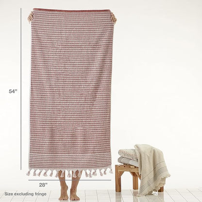 SKL Home Longborough Bath Towel, 100% Turkish Cotton, Spice | 640 GSM weight. Spa-level quality. Soft & absorbent jacquard with hand-knotted tassels.