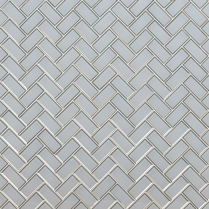 MSI Ice Bevel Herringbone Glass Tile for Kitchen Backsplash, Wall for Bathroom, Accent Wall, and Shower Tile