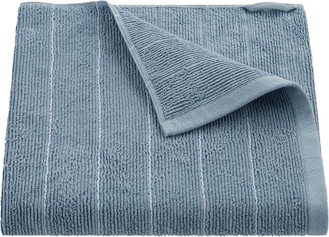 Martex Restore Slub Stripe Bath Towel – Soft, Absorbent, Moisture-Wicking and Quick to Dry – Lightweight for Everyday Use – Comfortable Feel with Convenient Loop for Hanging – 30" x 56" – Blue