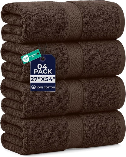 DAN RIVER 600 GSM Cotton Large Bath Towels Set of 4, 27 x 54 Inches, Brown | Larger & Lighter Weight Towels for Bathroom - Highly Absorbent & Quick Dry 100% Cotton Bath Towel Set for Home, Spa & Hotel