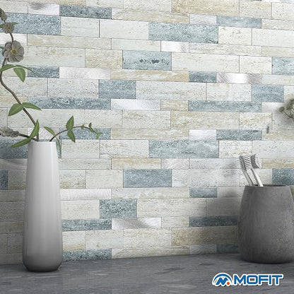 Stone Peel Stick Backsplash Tiles Kitchen Wall Blue Green 10pcs