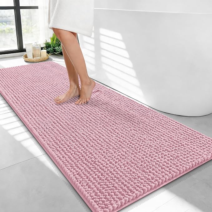 OLANLY Thick Chenille Bathroom Runner Rugs Mats 47x24, Dusty Rose | Soft Absorbent Bath Rugs, Rubber Backing, Machine Wash Dry, Bath Mats for Bathroom, Tub and Shower, Home Decor Accessories