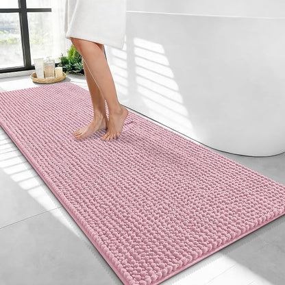 OLANLY Thick Chenille Bathroom Runner Rugs Mats 47x24, Dusty Rose | Soft Absorbent Bath Rugs, Rubber Backing, Machine Wash Dry, Bath Mats for Bathroom, Tub and Shower, Home Decor Accessories