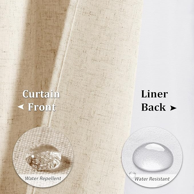 Linen Shower Curtain 72 Inches for Bathroom Ivory Double Layer | 6ft, Curtains with Hook, Snap in Liner, Water Repellent, Boho Farmhouse, Modern Bath Decor, 1 Panel, 72x72