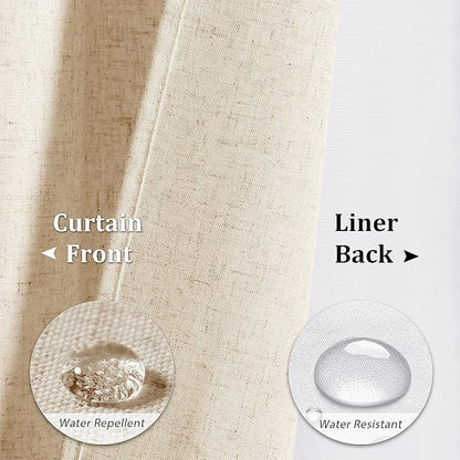 Linen Shower Curtain 72 Inches for Bathroom Ivory Double Layer | 6ft, Curtains with Hook, Snap in Liner, Water Repellent, Boho Farmhouse, Modern Bath Decor, 1 Panel, 72x72