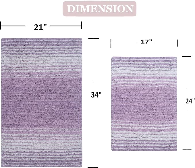 Home Weavers 100% Cotton Gradiation Collection Bathroom Décor | Washable Rug | Bathroom Mat | Kitchen Mat | Bathroom Rug Set | Bath Mat Set | Bath Floor Mat Non Slip, 2 Piece Set(S+M), Purple