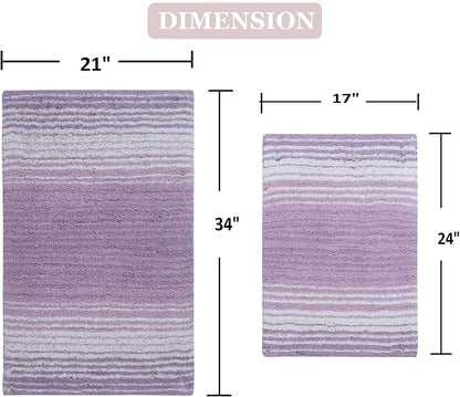 Home Weavers 100% Cotton Gradiation Collection Bathroom Décor | Washable Rug | Bathroom Mat | Kitchen Mat | Bathroom Rug Set | Bath Mat Set | Bath Floor Mat Non Slip, 2 Piece Set(S+M), Purple