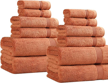 SUPERIOR Egyptian Cotton 12-Piece Towel Set, Assorted Towels for Home Bathroom, Master Bath, Decor Essentials, Includes 4 Bath, 4 Hand, 4 Face Towels/Washcloths, Quick Dry, Absorbent, Caramel Brown