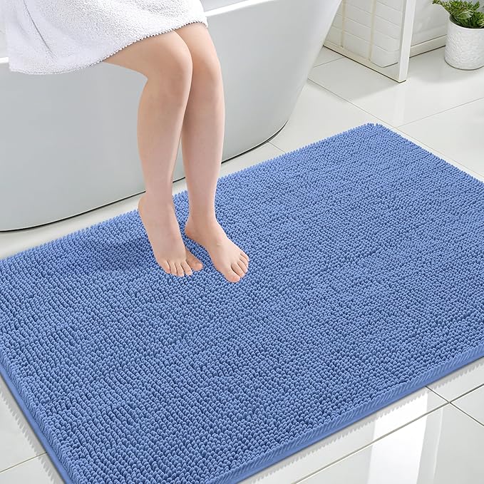 OLANLY Large Bathroom Rugs 47x32, Extra Soft Absorbent Chenille Bath Rugs | Cornflower Blue, Quick-Drying Rubber Backing, Washable Bath Mat for Bathroom Floor, Tub and Shower, Home Decor Accessories