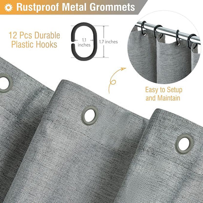 BTTN Long Grey Fabric Shower Curtain, 230GSM Linen Textured Heavy Duty Cloth Shower Curtain Set with Hooks, Waterproof Neutral Weighted Luxury Decorative Shower Curtains for Bathroom(Gray, W72xH78)