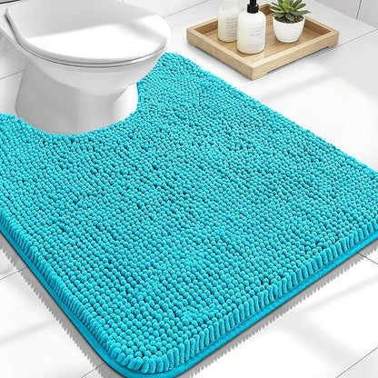 OLANLY Toilet Rugs U-Shaped 24x20, Soft Absorbent Chenille Contour Rugs | Aqua Sky, Quick-Drying Rubber Backing, Machine Washable Non-Slip Shaggy Bathroom Mat for Toilet, Home Decor Accessories