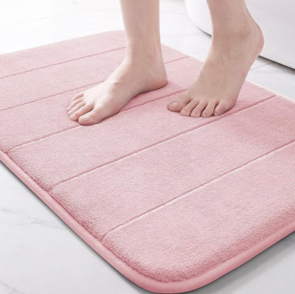 Yimobra Pink Bath Mat, Super Soft Absorbent Memory Foam Bathroom Rug Non Slip, Quick Dry, Machine Washable Floor Carpet for Tub Shower, Home Decor Accessories, 24x17