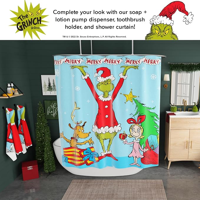 Grinch by Dr. Seuss Christmas Non Slip Plush Poly Knit Bathroom Mat Rug, 20"x30", (Officially Licensed Product) By Franco