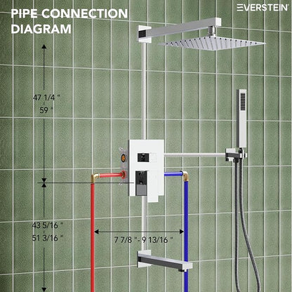 Shower Tub Faucet Set, 10" Bathroom Rainfall Shower Head Fixtures Combo with Handheld Spray and Tub Spout, Chrome (Valve Included)