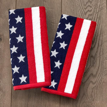 SKL Home American Flag Hand Towel Set-2pc, 100% Cotton, Reversible, Multi | Fun for Memorial Day, 4th of July, Labor Day & all patriotic holidays. For use in the bathroom, kitchen or bar.