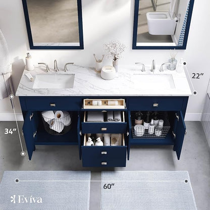 Artemis 60 in. Blue Double Sink Bath Vanity with Engineered Top and Undermount Porcelain Sinks