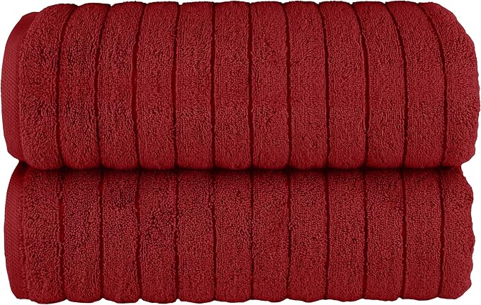 Elegant Comfort 100% Turkish Cotton Corduroy Ribbed Luxury Soft 2 Pack Bath Towels 27 x 54 Inch - Ultra Plush, Absorbent, Quick Dry, Hotel Spa Quality Towels for Bathroom Essentials, Burgundy