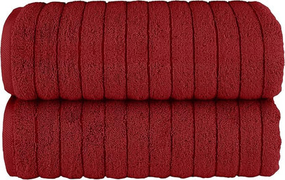 Elegant Comfort 100% Turkish Cotton Corduroy Ribbed Luxury Soft 2 Pack Bath Towels 27 x 54 Inch - Ultra Plush, Absorbent, Quick Dry, Hotel Spa Quality Towels for Bathroom Essentials, Burgundy