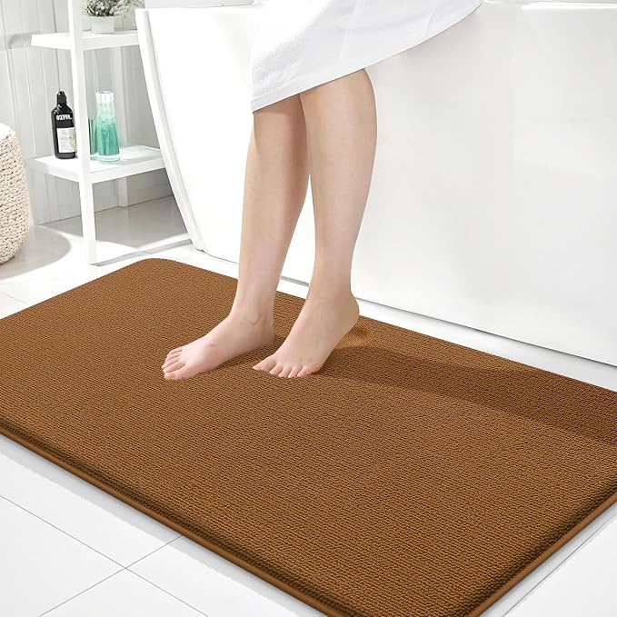 OLANLY Memory Foam Bathroom Runner Rugs 44x24, Absorbent Long Mat, Ochre | Soft Quick Dry Bath Rugs, Non-Slip Carpet, Machine Washable Mat for Bathroom Floor, Tub and Shower, Home Decor Accessories