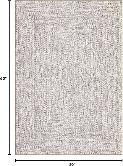 Printed Washable Rugs 3x5 Rug for Living Room Modern Small Office Rug Farmhouse Low Pile Non Slip Entryway Rug Soft Stain Resistant Carpet for Nursery Entrance Dining Room 3'x5' Beige/Grey