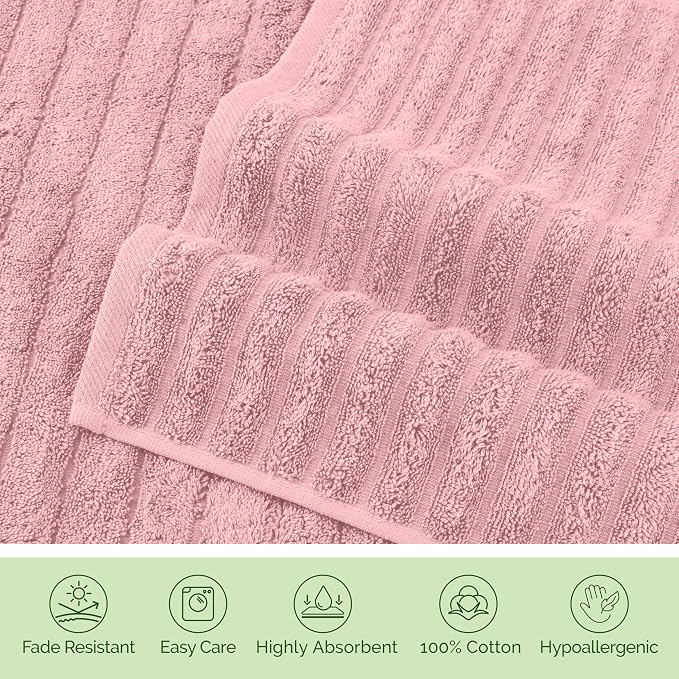 Elegant Comfort 100% Turkish Cotton Corduroy Ribbed Luxury Soft 2 Pack Bath Towels 27 x 54 Inch - Ultra Plush, Absorbent, Quick Dry, Hotel Spa Quality Towels for Bathroom Essentials, Dusty Rose