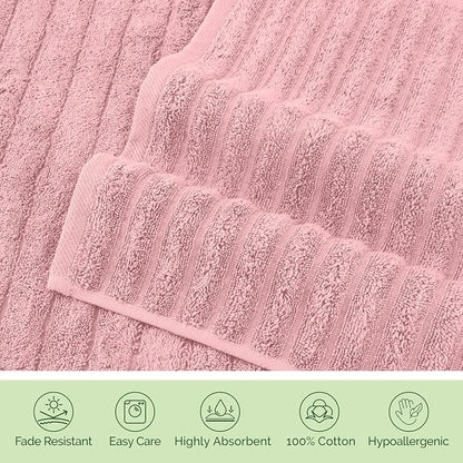 Elegant Comfort 100% Turkish Cotton Corduroy Ribbed Luxury Soft 2 Pack Bath Towels 27 x 54 Inch - Ultra Plush, Absorbent, Quick Dry, Hotel Spa Quality Towels for Bathroom Essentials, Dusty Rose