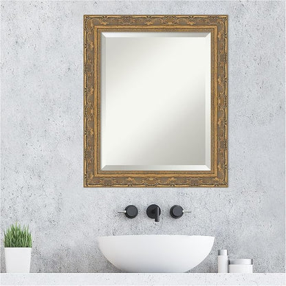 Amanti Art Gold Bathroom Mirror for Over Sink, 24x20 Filigree Gold Rectangle Vanity Mirror, Small Traditional Frame, Hangs Horizonally and Vertically, Bathroom Wall Decor, Beveled Edge