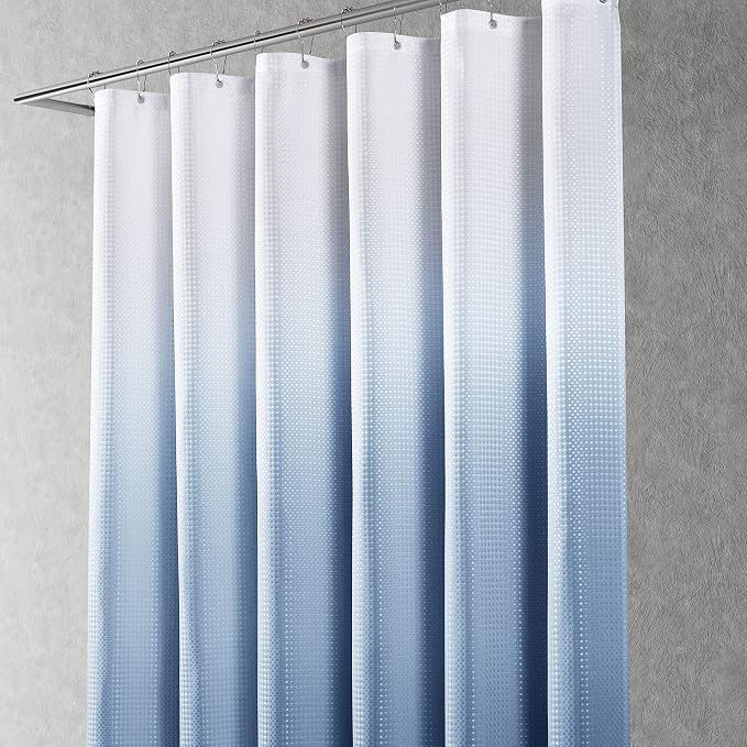 Shower Curtain 72 inches Long 6FT for Bathroom 1 Panel Blue Grey | Ombre Waffle, Shower Curtains with Hook, Water Repellent, Boho Farmhouse, Simple Modern Bath Decor, 72x72