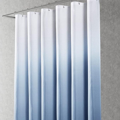 Shower Curtain 72 inches Long 6FT for Bathroom 1 Panel Blue Grey | Ombre Waffle, Shower Curtains with Hook, Water Repellent, Boho Farmhouse, Simple Modern Bath Decor, 72x72