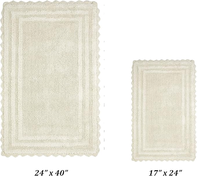 Better Trends Lilly Crochet Collection 100% Cotton 2 Piece Set (17" x 24" | 24" x 40") Bath Rug Set in Ivory