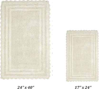 Better Trends Lilly Crochet Collection 100% Cotton 2 Piece Set (17" x 24" | 24" x 40") Bath Rug Set in Ivory