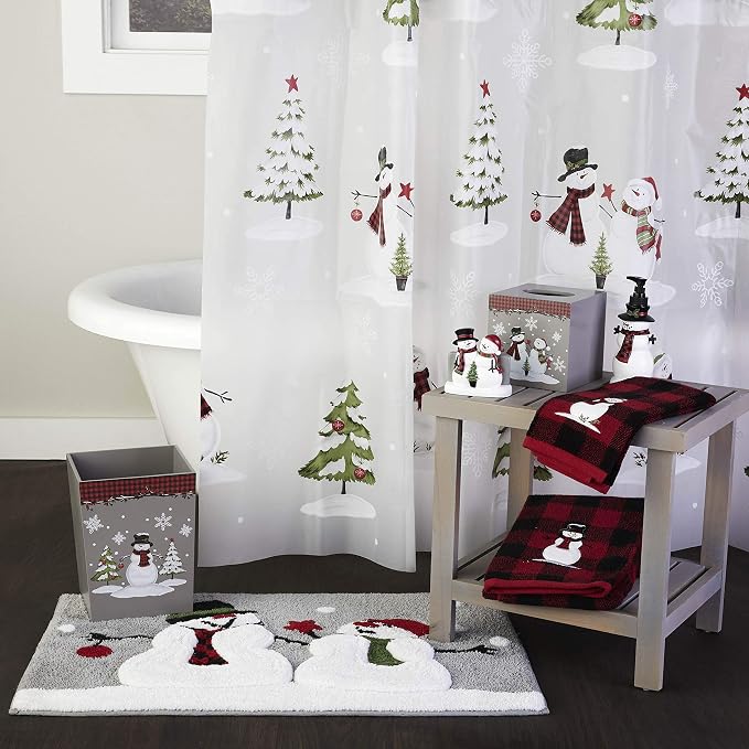 SKL Home Christmas Woodland Winter Snowman Hand Towel Set-2pc, Red | 100% Cotton. 450 GSM. Soft, absorbent jacquard. Plaid buffalo check with embroidery. For the bathroom, kitchen or bar & gift.