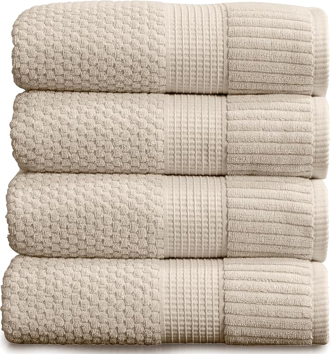 4 Pack 100% Cotton Bath Towels | Beige Towels | Oeko‑TEX Standard 100 | Soft & Absorbent, Quick‑Dry | Trinity Collection - Sand