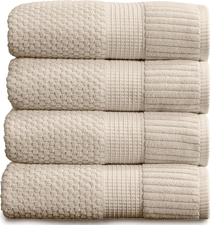 4 Pack 100% Cotton Bath Towels | Beige Towels | Oeko‑TEX Standard 100 | Soft & Absorbent, Quick‑Dry | Trinity Collection - Sand